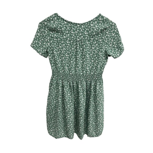 Green Floral Button-Front Short-Sleeve Dress Hesperus Sz M Y2K Coquette Feminine - Picture 2 of 8